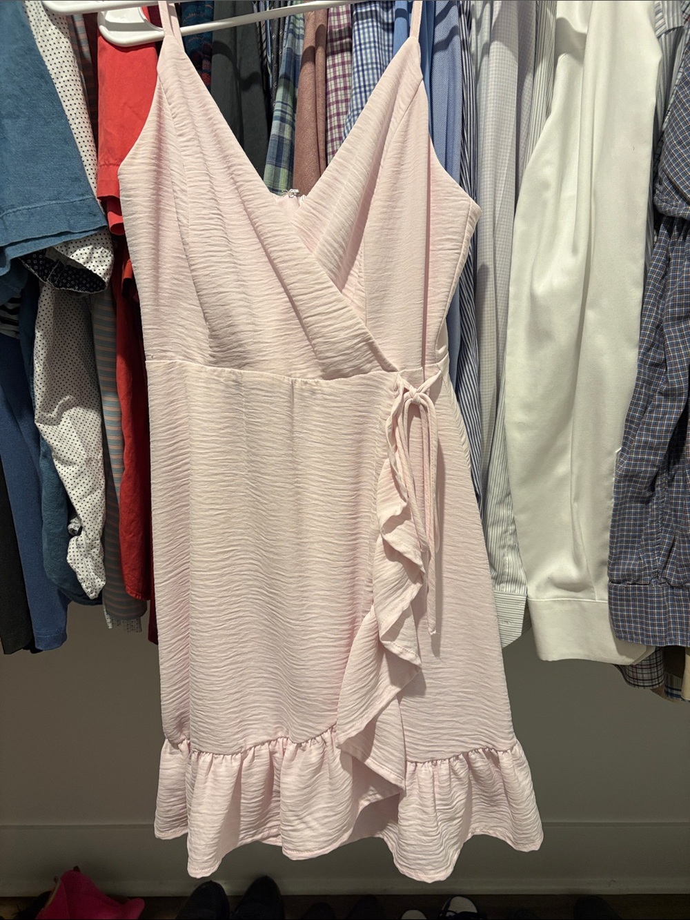Altar'd State Pale Pink Ruffle Wrap Mini Dress